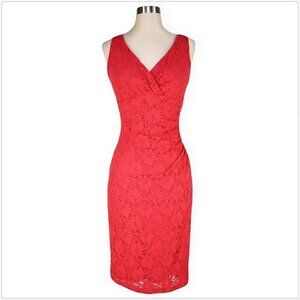Ralph Lauren Watermelon Coral Pink Empire Stretch Lace Sheath Cocktail Dress 2